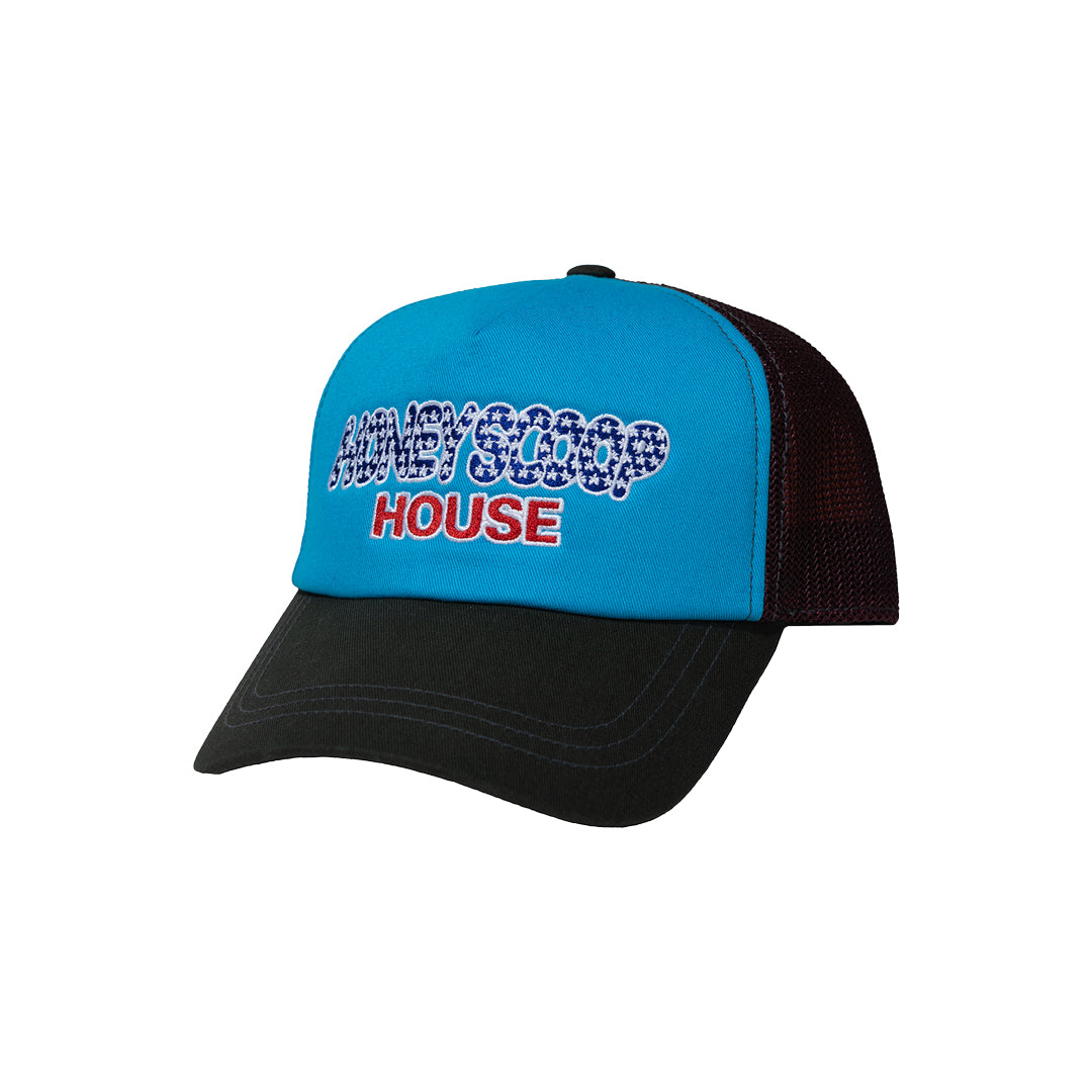 FLAG LOGO TRUCKER CAP BLUE