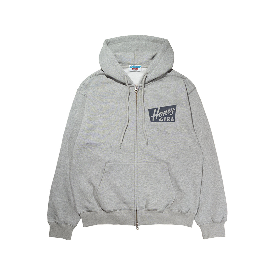 HONEY GIRL ZIP UP HOODED SWEATSHIRT GREY