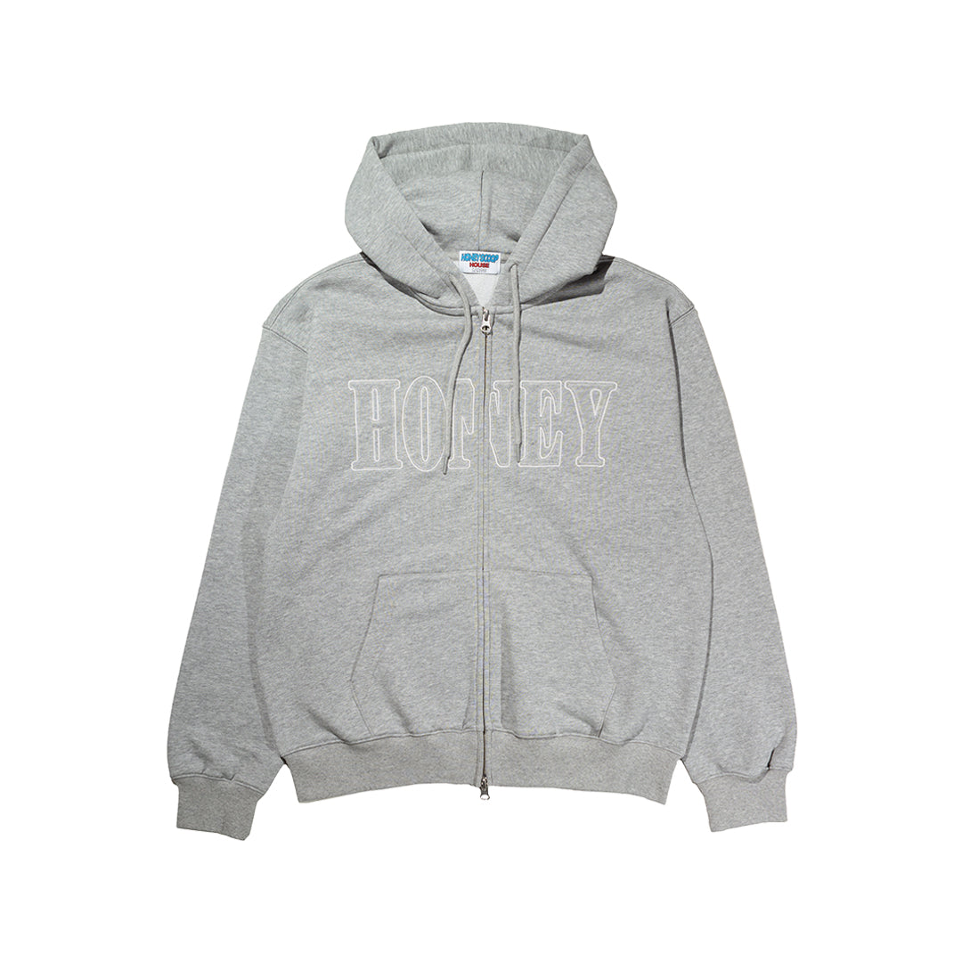 HONEY STITCH ZIP UP HOODED SWEATSHIRT GREY