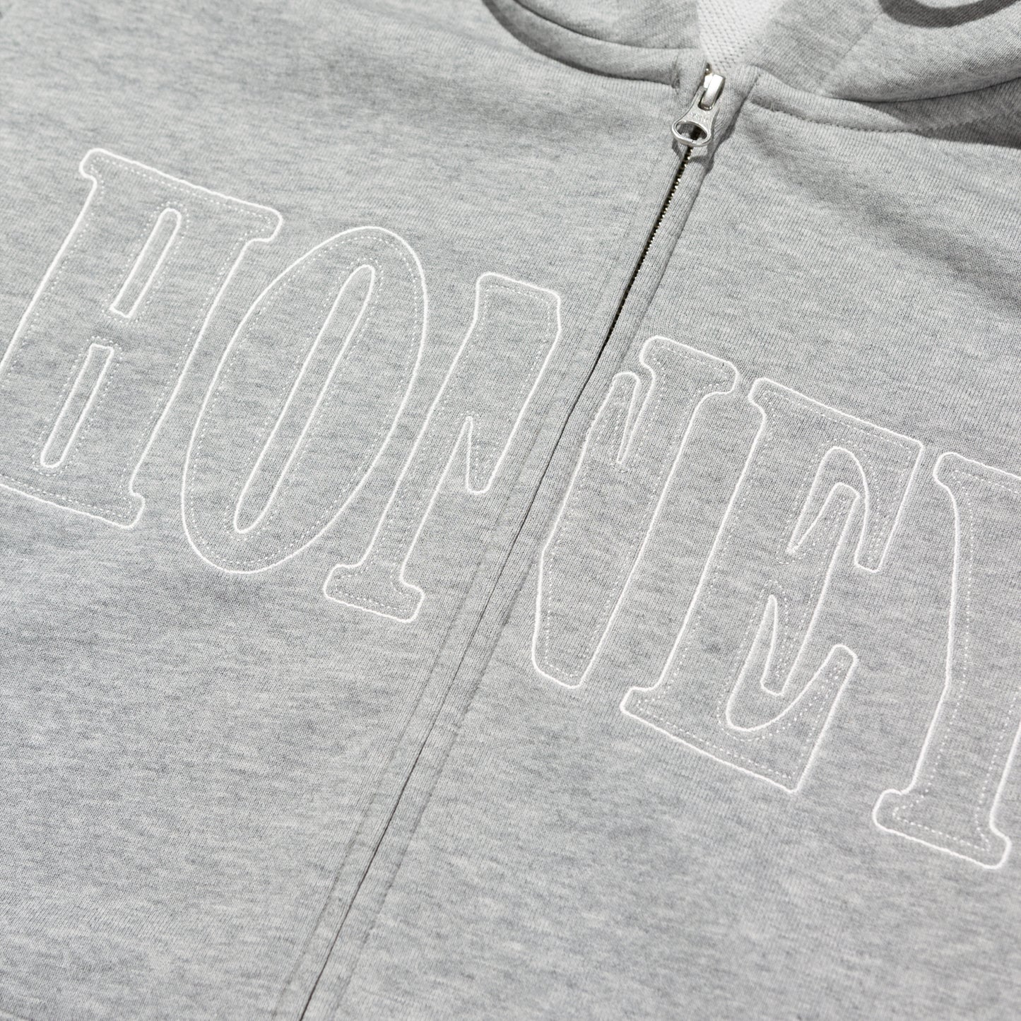 HONEY STITCH ZIP UP HOODED SWEATSHIRT GREY