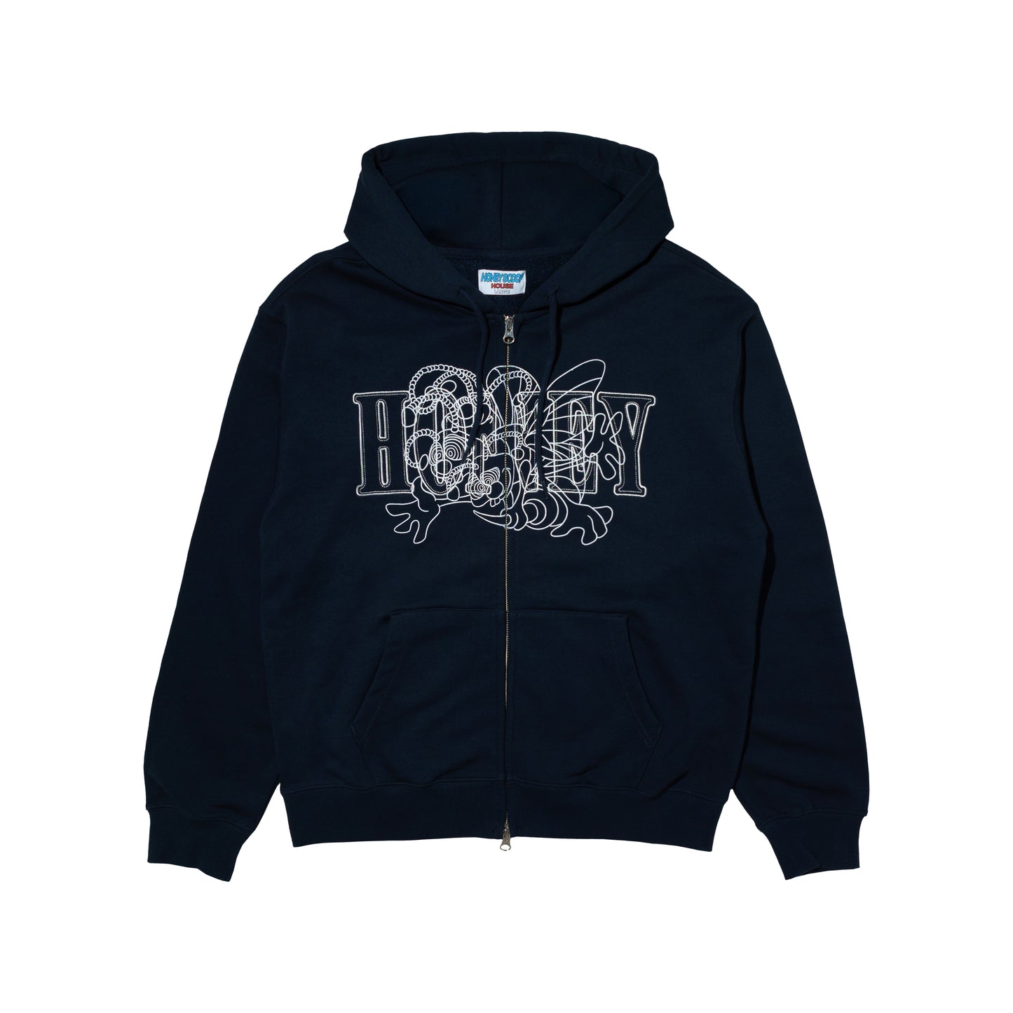 3BEES  ZIP UP HOODED SWEATSHIRT NAVY