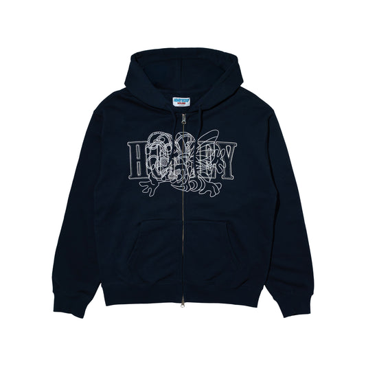 3BEES  ZIP UP HOODED SWEATSHIRT NAVY