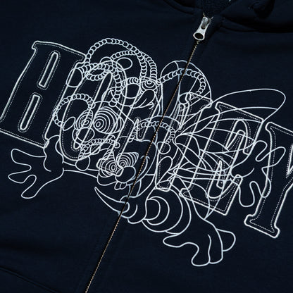3BEES  ZIP UP HOODED SWEATSHIRT NAVY
