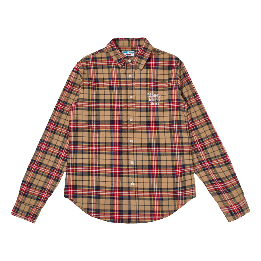 OE LOGO CHECK LS SHIRT BEIGE