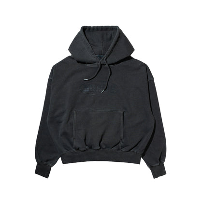 C-BOY LOGO OVERDYED CROP HOODED SWEATSHIRT CHARCOAL