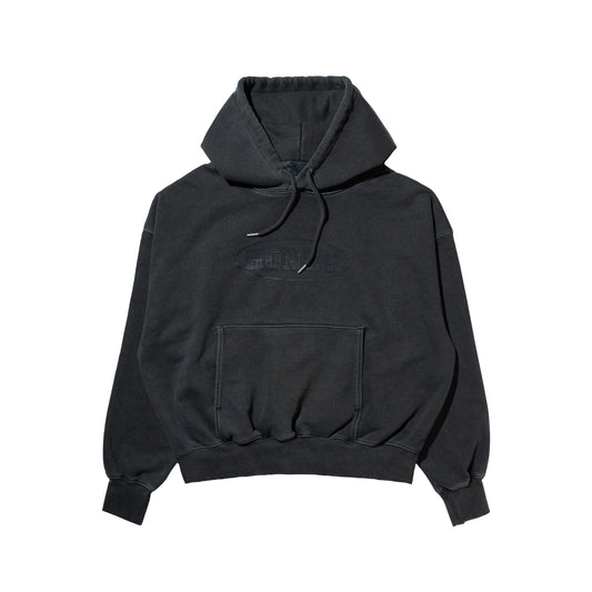 C-BOY LOGO OVERDYED CROP HOODED SWEATSHIRT CHARCOAL
