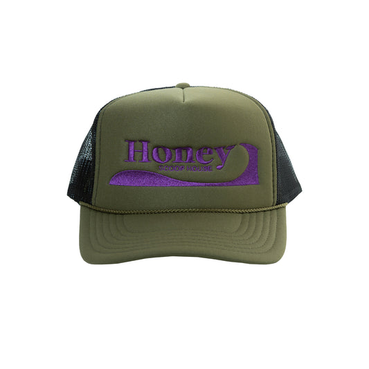H.WAVE LOGO MESH TRUCKER CAP OLIVE