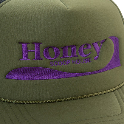 H.WAVE LOGO MESH TRUCKER CAP OLIVE