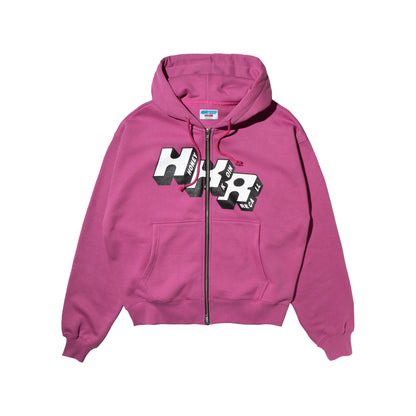 HKR LOGO ZIP UP HOODED SWEATSHIRT PINK