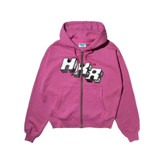 HKR LOGO ZIP UP HOODED SWEATSHIRT PINK