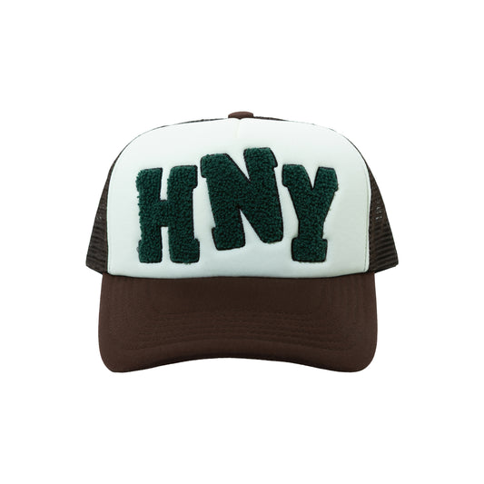 HNY LOGO TRUCKER CAP BROWN