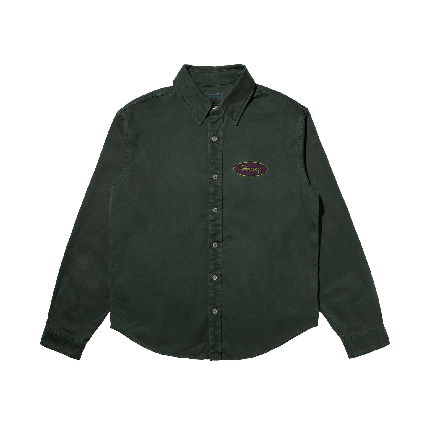 HONEY OVAL PATCH OVERDYED SHIRT GREEN