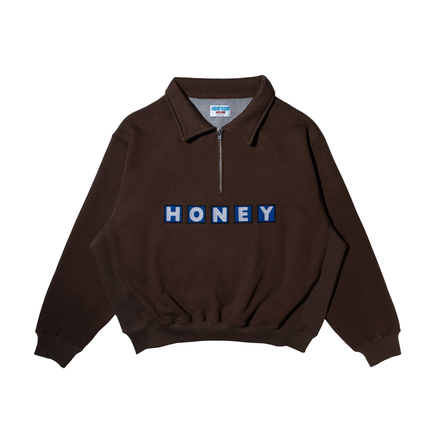 SQ LOGO QUARTER ZIP PULLOVER BROWN