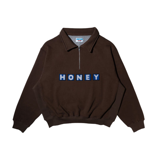 SQ LOGO QUARTER ZIP PULLOVER BROWN