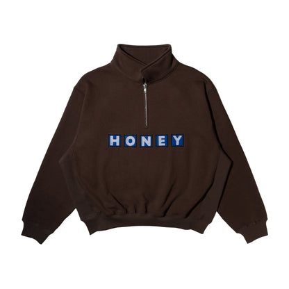 SQ LOGO QUARTER ZIP PULLOVER BROWN