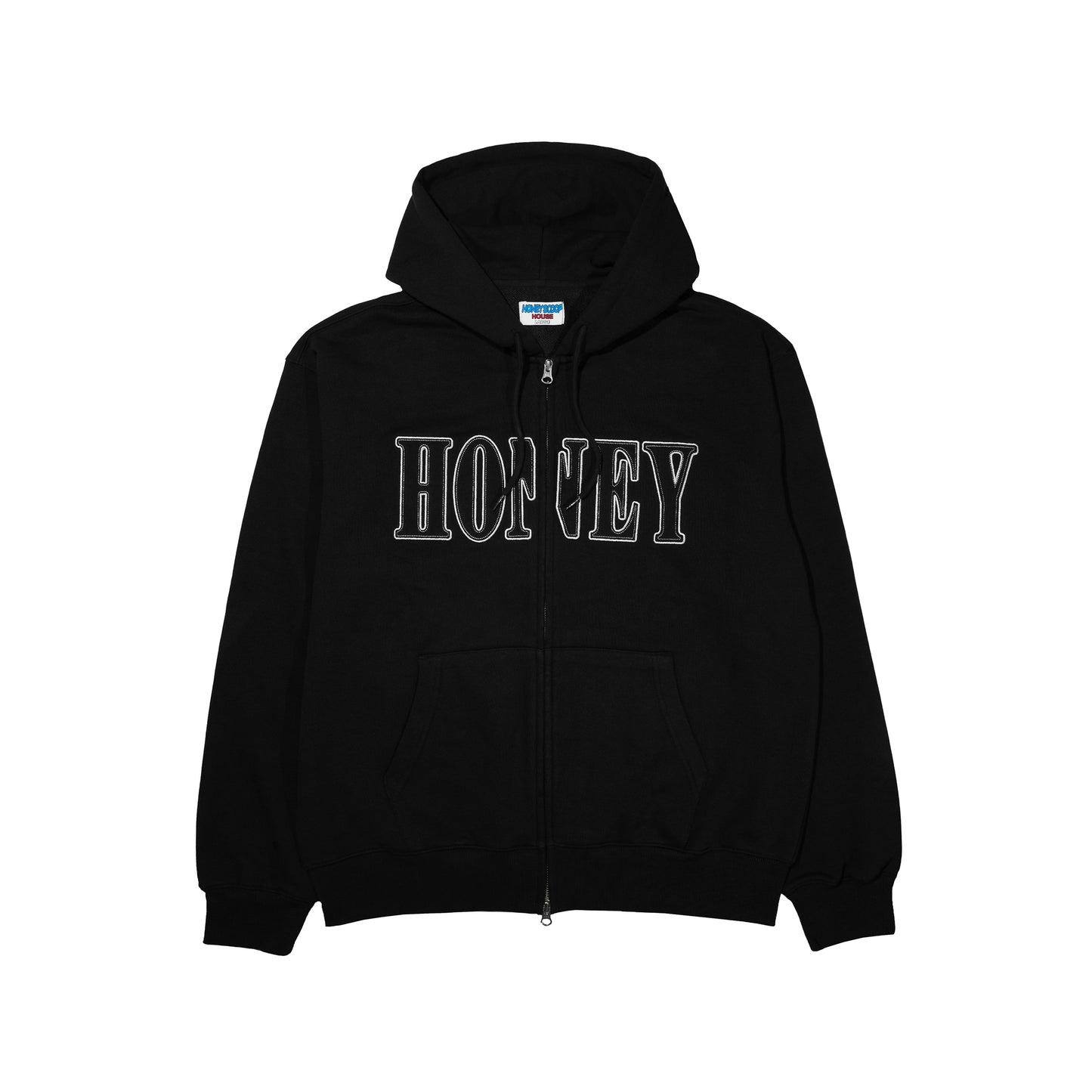 HONEY STITCH ZIP UP HOODED SWEATSHIRT BLACK