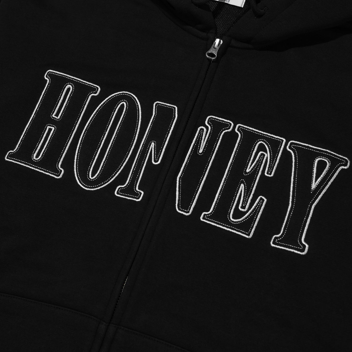 HONEY STITCH ZIP UP HOODED SWEATSHIRT BLACK