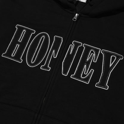 HONEY STITCH ZIP UP HOODED SWEATSHIRT BLACK