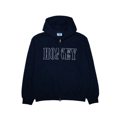 HONEY STITCH ZIP UP HOODED SWEATSHIRT NAVY