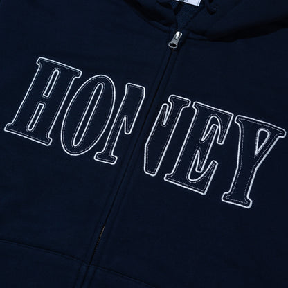 HONEY STITCH ZIP UP HOODED SWEATSHIRT NAVY